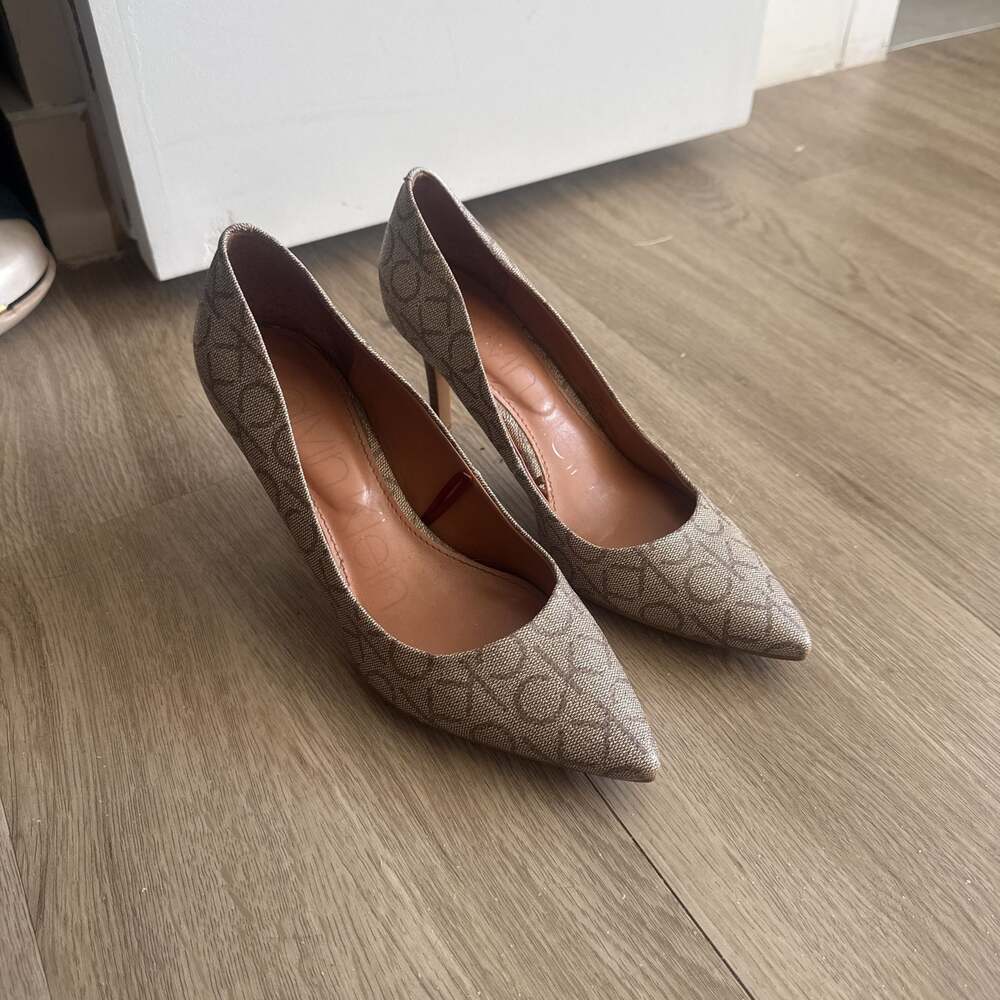 Calvin Klein Giana Brown CK Logo Stiletto Heel Pumps